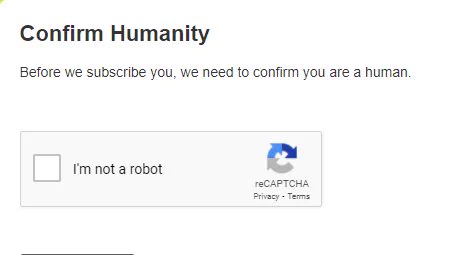 A captcha verification screen with the header "Confirm Humanity" above the box to check to say "I'm not a robot".