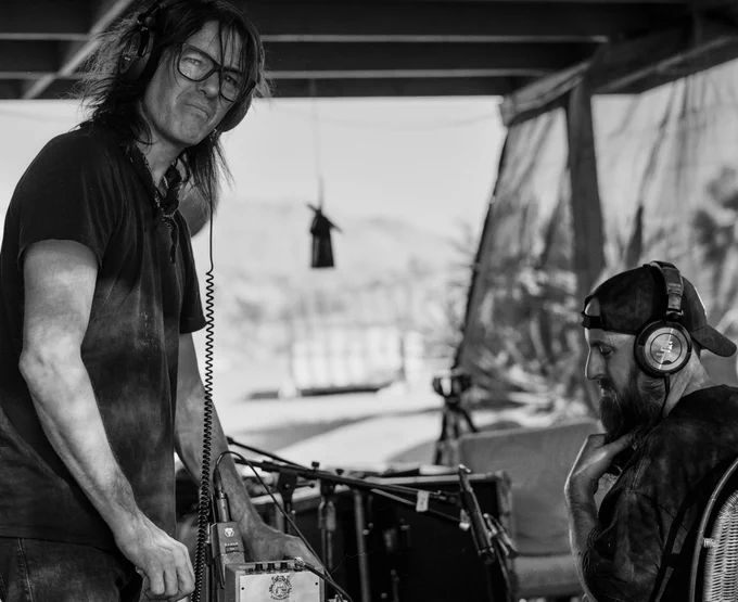 Robin Finck & Cory Davis collaborating in an off-the-grid session for sound design and game development near Joshua Tree. 