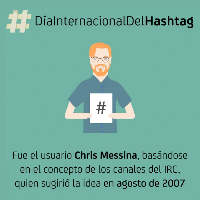 Dibujo de Chris Messina sosteniendo un hashtag