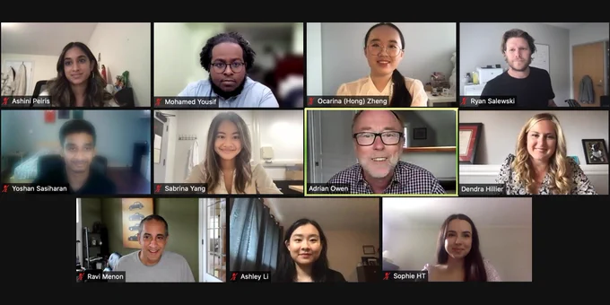 Screenshot of the Zoom three-minute thesis presentation session with BrainsCAN's Diversity in Neuroscience Summer Interns.  