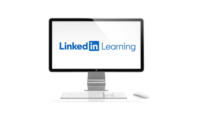 A computer monitor with the LinkedIn Learning logo on screen.