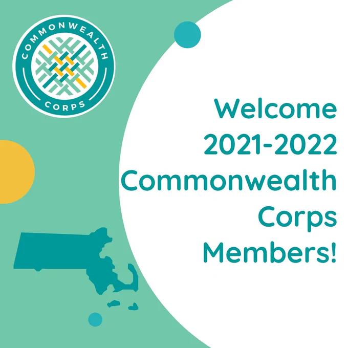 An image that says “welcome 2021-2022 Commonwealth Corps Members”