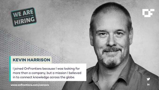 OnFrontiers welcomes its new Enterprise Account Executive, Kevin Harrison, who'll be supporting business development and nurturing our portfolio of federal customers.