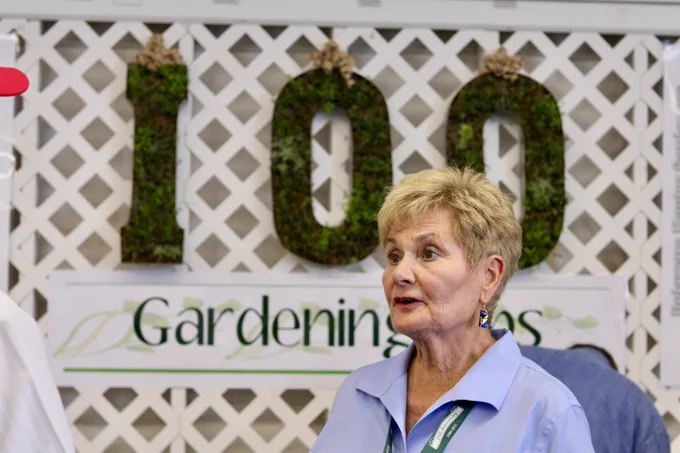 Master Gardener Carol Johnson speaks at the Delaware State Fair.