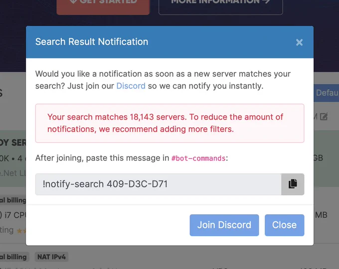 Search Result Notification www.serverhunter.com