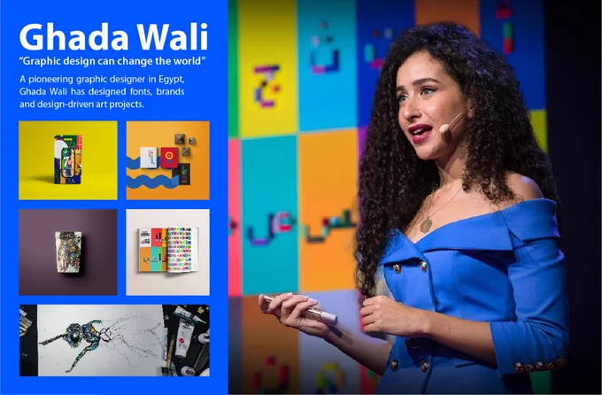 Ghada Wali believes that graphic design can change the world. She developed an Arabic typeface that was chosen as one of the best 100 graphic design pieces in the world by the Society of Typographic Arts in Chicago. She won a silver in the International A DESIGN AWARDS, Italy.