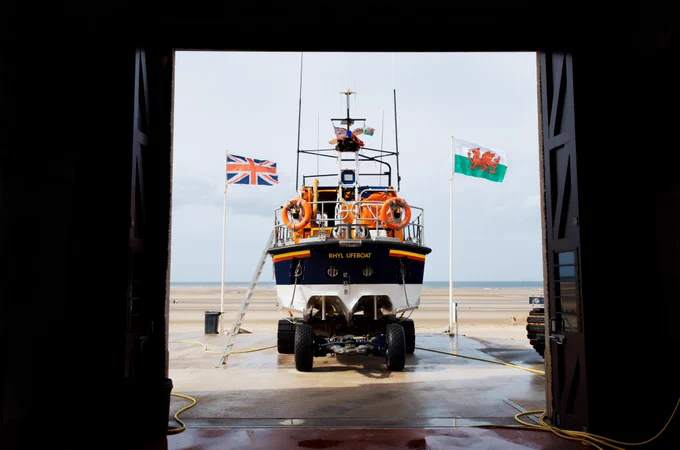 Rhyl lifeboat outside the boathouse