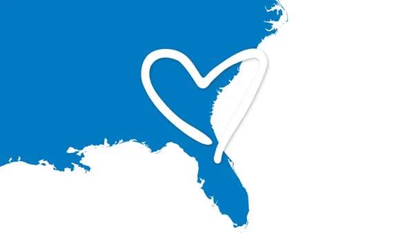Southern United States with a heart over Florida