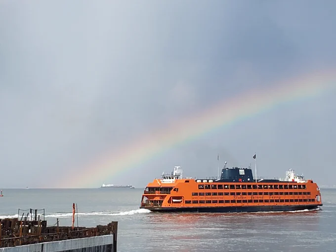 A rainbow over the Staten Island Ferry