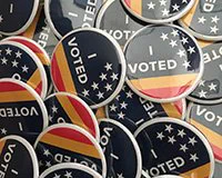 Beautiful shiny Durham-specific "I voted" buttons