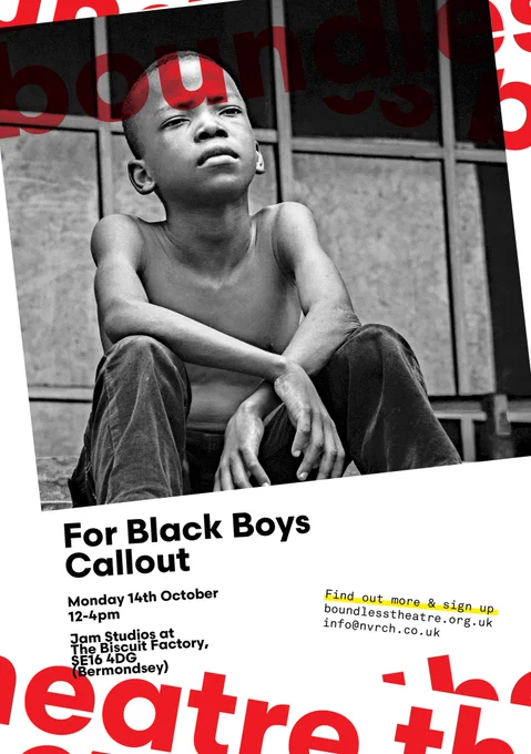 Nouveau Riche x Boundless Theatre

BLACK MALES WORKSHOP

Monday 14th October 2019

#BlackBoys #BlackMen #MentalHealth #MentalHealthMatters #ResearchandDevelopment #TheRevolutionWillBeTheatricalized🔥