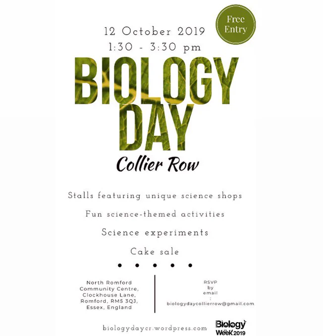 Biology Day event on the 12th October 2019 in Collier Row, Essex, encouraging young people into STEM