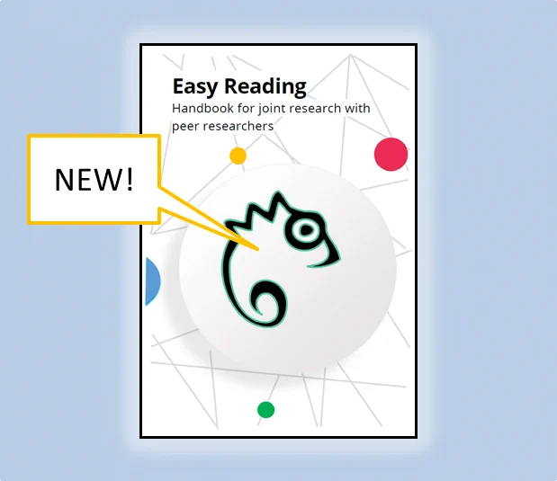 Easy Reading Handbook Cover-Title Easy Reading handbook for joint research with peer researchers-in the Background of the cover is the Easy Reading Logo