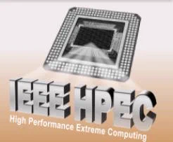 IEEE HPEC logo with a computer chip and peach colored background