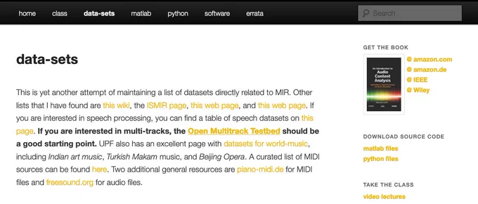 Screenshot of https://www.audiocontentanalysis.org/data-sets/