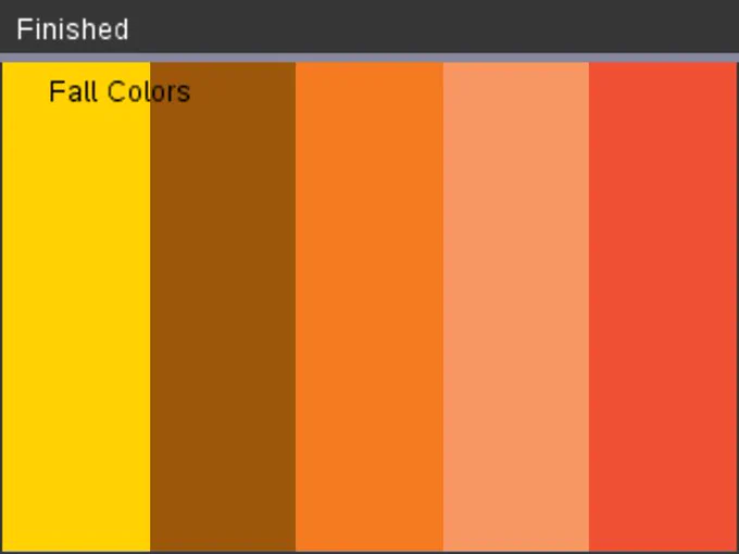 Fall color palette as seen on a TI-Nspire CX II calculator - generated by code
