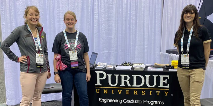 Photo of Purdue Engineering Graduate Programs reps at 2019 Society of Women Engineers conference.