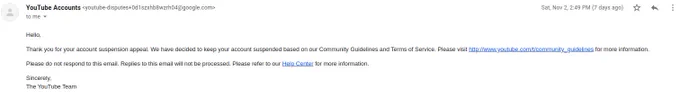 *YouTube saying that my channel is permanently deleted*