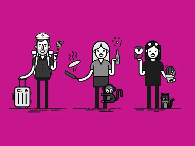 3 new starters as avatars on a pink background
