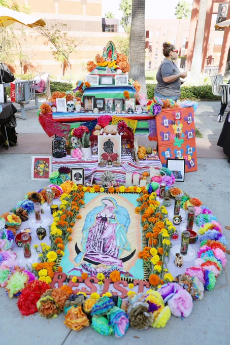 An altar decorated for Dia De Los Muertos