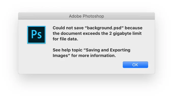 Photoshop 2gigabyte limit erro
