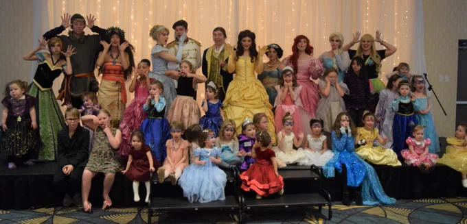 Group shot of Princesses, princes, and children