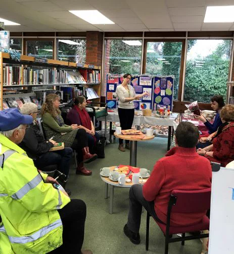 Volunteers from the Littlehampton Cluster, gathered at Rustington Library to enjoy refreshments and a quiz hosted by library staff.