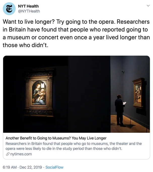 An NYT article claiming people who go to the opera live longer.
