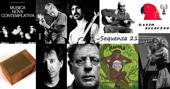 Photo credits: Ellen Arkbro via the composer, Frank Zappa by Jay L. Handler, Sam Shalabi via Constellation Records, John Zorn by Scott Irvine, Philip Glass via the composer, Zeena Parkins by Andy Newcombe