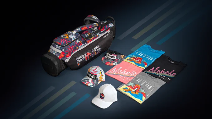 Limited-Edition Hawaiian Collection, golf bag, two hats, one visor, 4 t-shirts