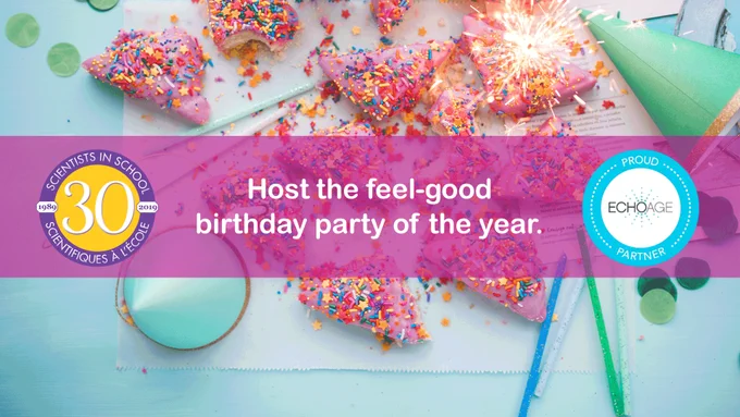 A photo of birthday cake and hats, accompanied by the phrase: "Host the feel-good birthday party of the year."