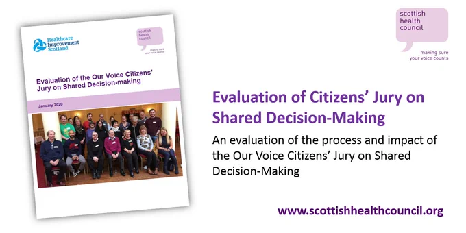 Front cover of the Evaluation of the Our Voice Citizens’ Jury on Shared Decision-Making, published on 15 January 2020