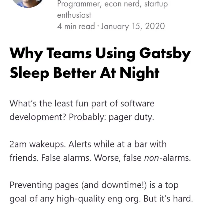 Screenshot of the article: "Why Teams Using Gatsby Sleep Better at Night"