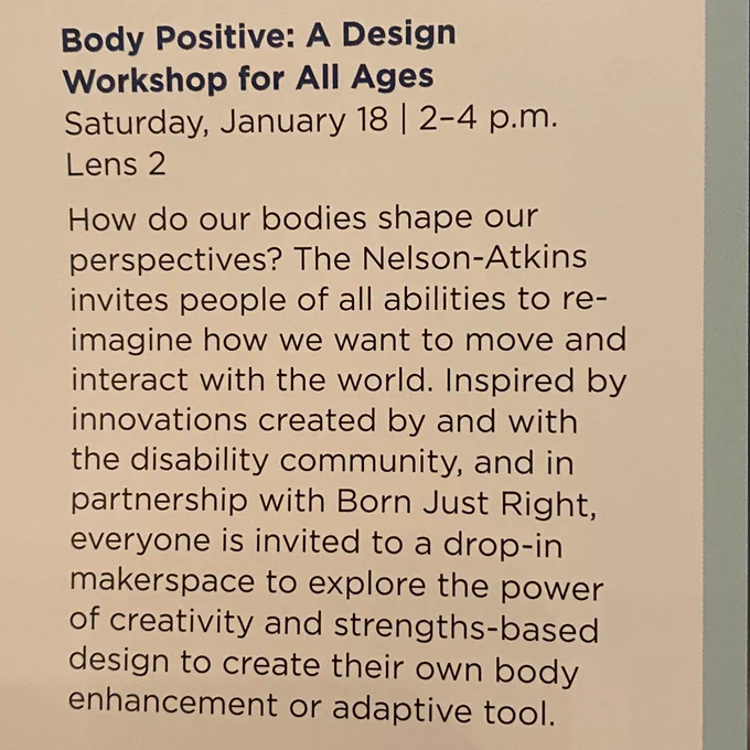 An explainer about the Body Positive: A design workshop for all ages Saturday January 18 from 2-4 pm.