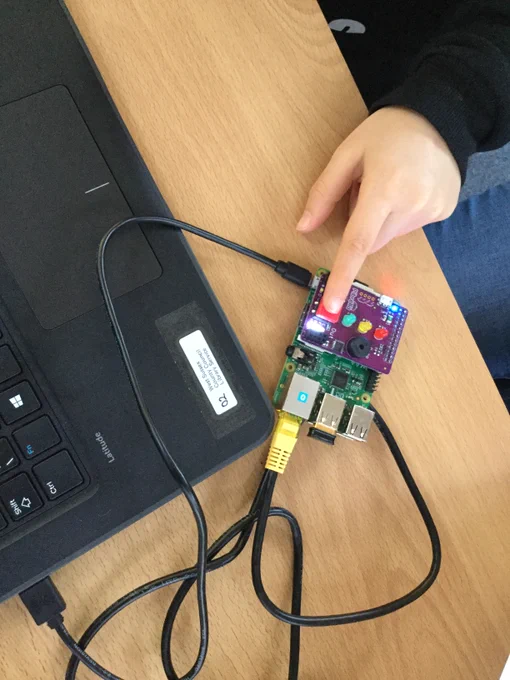 Playing a ladder game with the Pibrella and library laptop