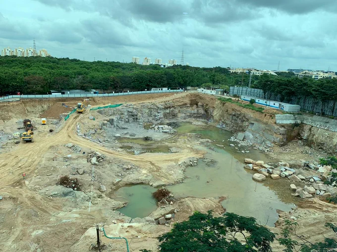 aerial view of construction site 