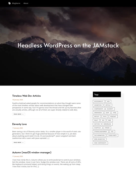 screenshot of the jamstack template for headless wordpress