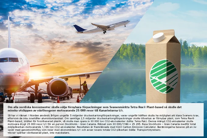 Faktaruta med beräkning samt bild på flyg och kartongtetra