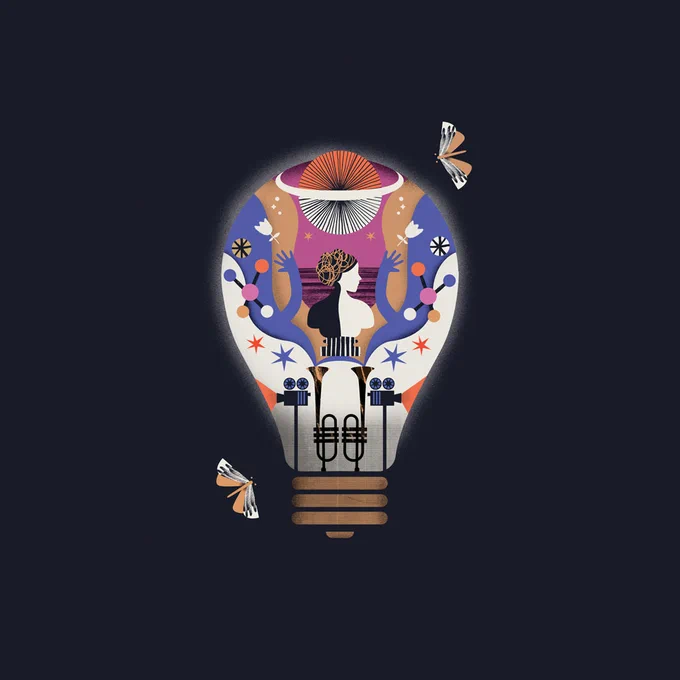 Moths fluttering around a lightbulb full of interesting things