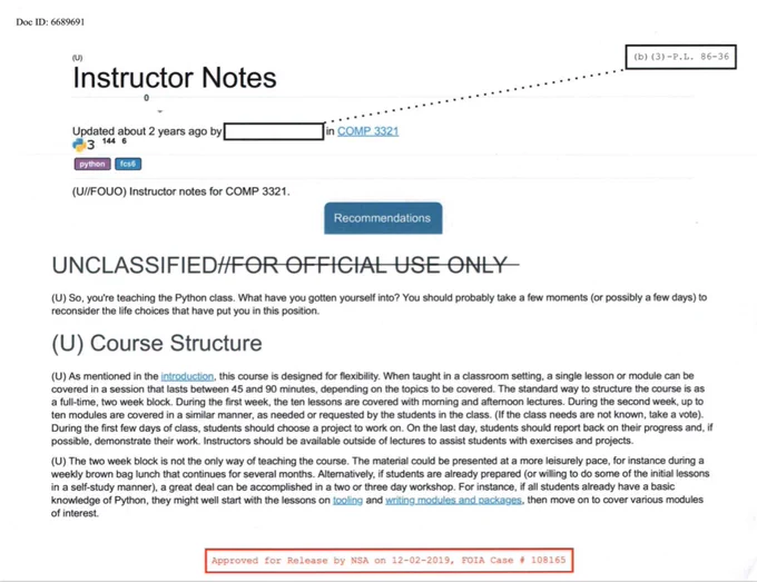 First page of the course material