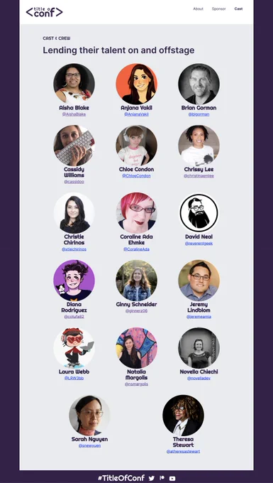 screenshot of current lineup of performers and organizers