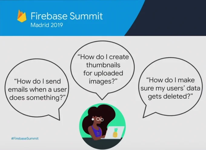 Firebase Extensions allows you to send emails, create thumbnails, delete user data 