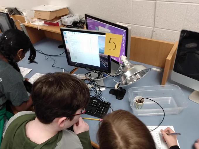 Students using raspberry pi to code temperature