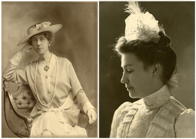 vintage photos of Minnie Moore-Willson (right) and May Mann Jennings (left)