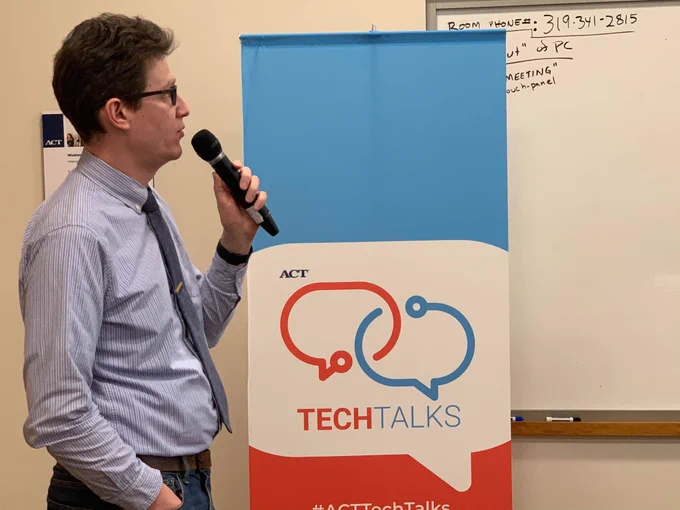 Michael Yudelson introducing the Tech Talk speaker for Feb. 19, 2020.