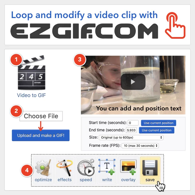 Loop and modify a video clip with EZGIF.com