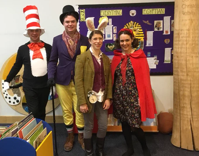 Crawley Library staff dressed as book characters for World Book Day