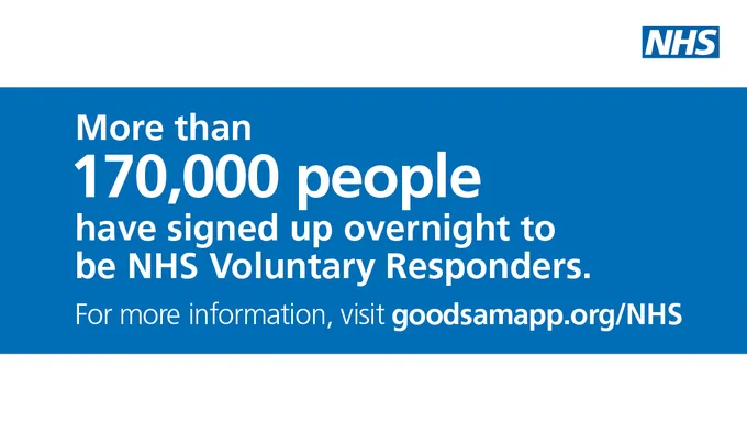 More than 170,000 people have signed up overnight to be NHS Voluntary Responders. 