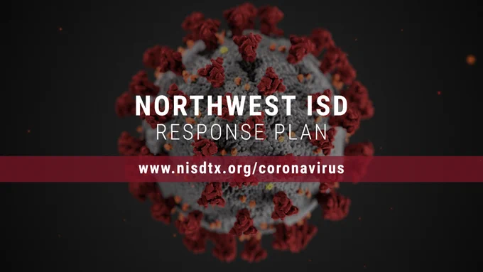 A CDC image of the coronavirus along with text saying Northwest ISD Response Plan, www.nisdtx.org/coronavirus.