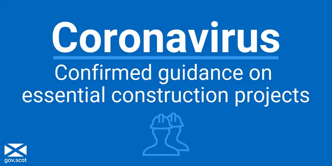 Image shows an icon of two figures wearing hard hats with the text: Coronavirus - Confirmed guidance on essential construction projects.